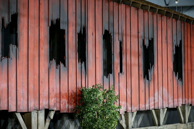 The burning bridge in Silver Dollar City's second-generation Fire In The Hole roller coaster that is slated to open in March.