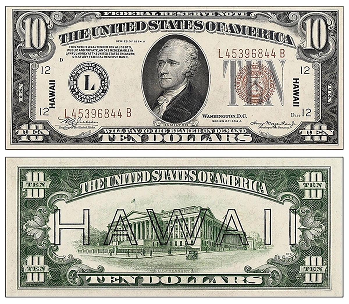 Series 1935A, Hawaii Issue, $10 Federal Reserve Note. Image: Stack's Bowers.