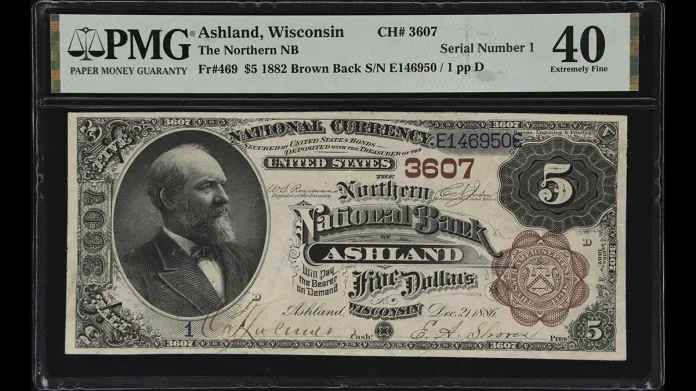 Ashland, Wisconsin. $5 1882 Brown Back. Fr. 469. The Northern NB. Charter #3607. PMG Extremely Fine 40.