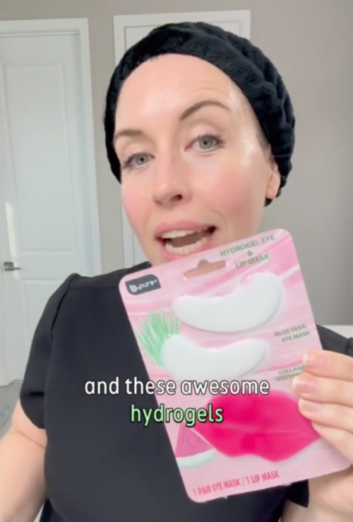 Dermatologist Maren Locke holds up a skincare product from Dollar Tree