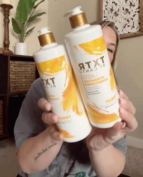 Female shopping influencer at home showing products from Dollar Tree