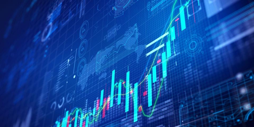 Stock market trading chart on tech background