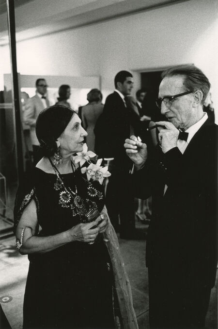 Julian Wasser, ‘Beatrice Wood and Marcel Duchamp at the Opening Reception, Duchamp Retrospective, Pasadena Art Museum’, 1963, Photography, Later gelatin silver print, Robert Berman Gallery