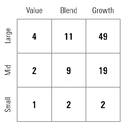 Morningstar Style Box shows that the bulk of US thematic funds fall into the growth category.