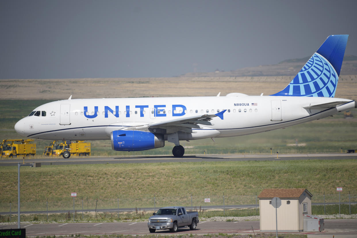 FILE - In this July 2, 2021 file photo, a United Airlines jetliner taxis down a runway for take off from Denver International Airport in Denver. (AP Photo/David Zalubowski, file)