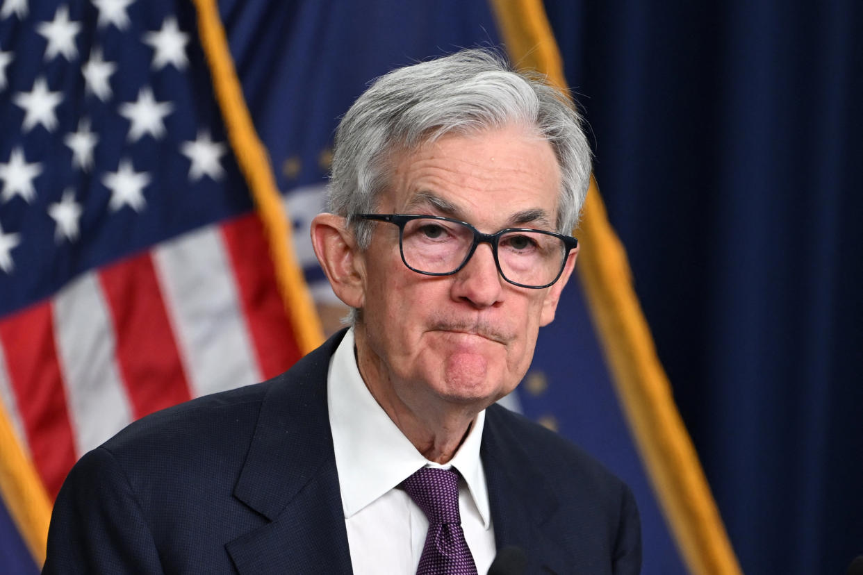 US Federal Reserve Chairman Jerome Powell gestures as he speaks at a press conference after the Monetary Policy Committee meeting in Washington, DC, on December 18, 2024. (Photo by ANDREW CABALLERO-REYNOLDS/AFP via Getty Images)