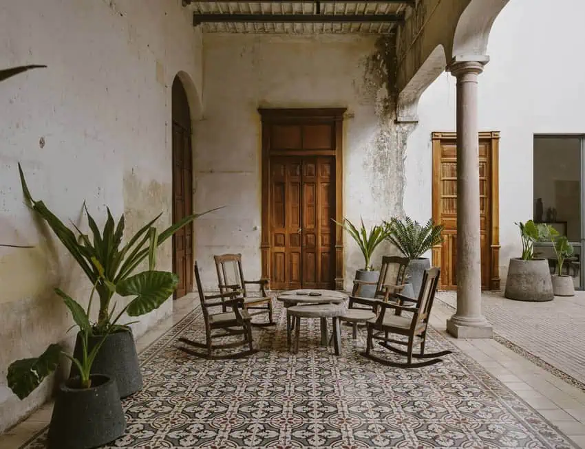 Interior patio of colonial home.