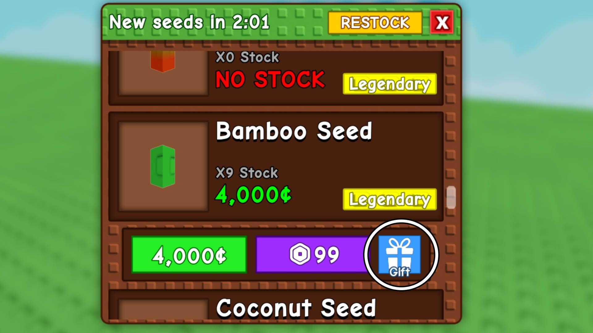 roblox grow a garden gift option seed shop menu