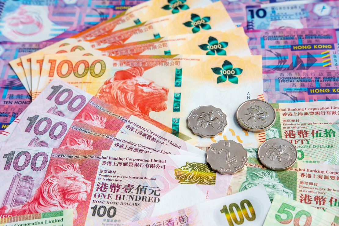 Hong Kong dollar notes and coins.