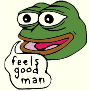Pepe the Frog meme with catchphrase "feels good man."