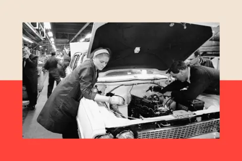 Daily Herald/Mirrorpix via Getty Images People working on the Vauxhall Victor production line at the Vauxhall motor factory in Luton, Bedfordshire in 1968

