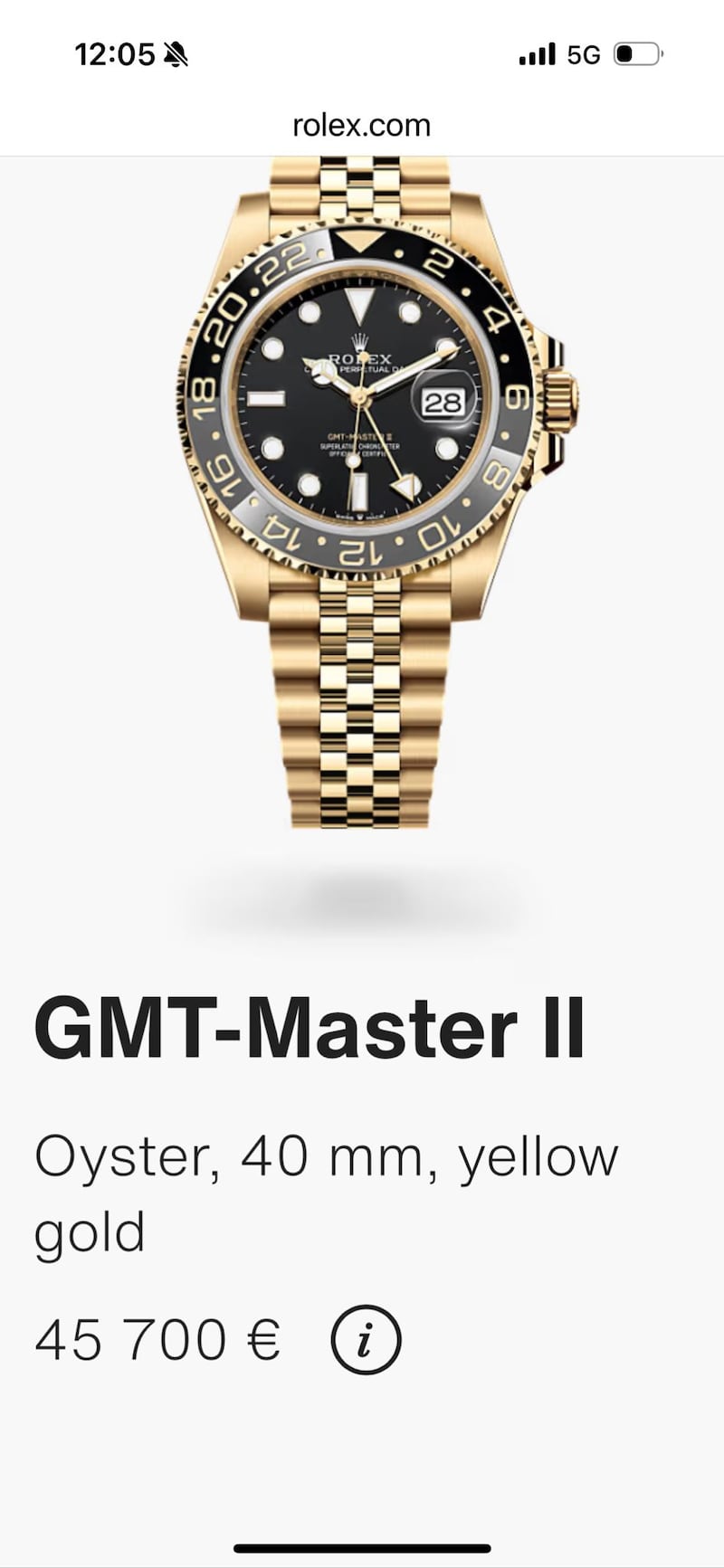 A Rolex watch on a secondhand luxury watch site