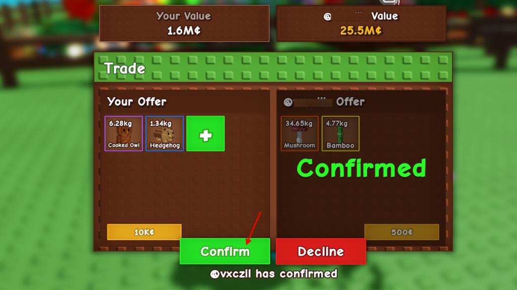 Confirm trade in Grow a Garden