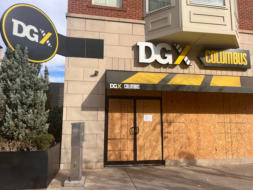 Columbus' Downtown Dollar General store, located at 166 S. High St., is open, despite its windows and doors being boarded up, as seen Oct. 27, 2025. The store manager said the entryways are covered to prevent anticipated looting come Nov. 1, when SNAP benefits end due to the ongoing federal government shutdown.
