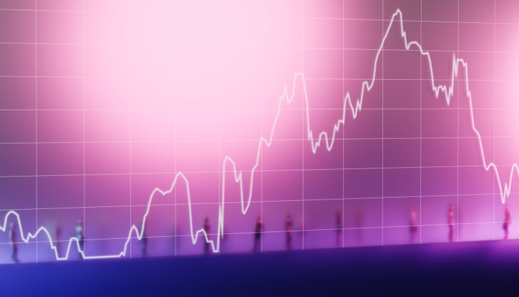 Illuminated Growth — Line Graph Projected Over Translucent Grid with Faded Business Silhouettes