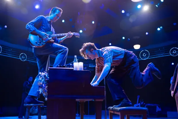 Trevor Lindley Craft and JP Coletta in "Million Dollar Quartet Christmas" at Marriott Theatre in Lincolnshire. (Justin Barbin)