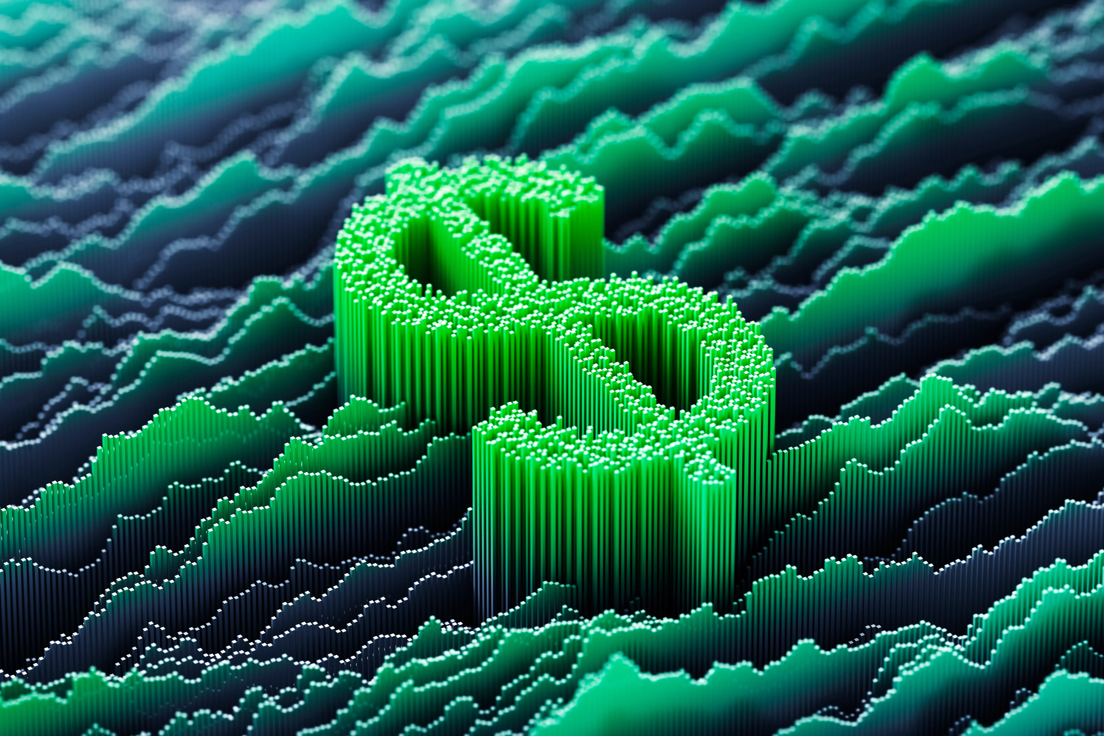 A stylized money sign floating in a sea or price charts.