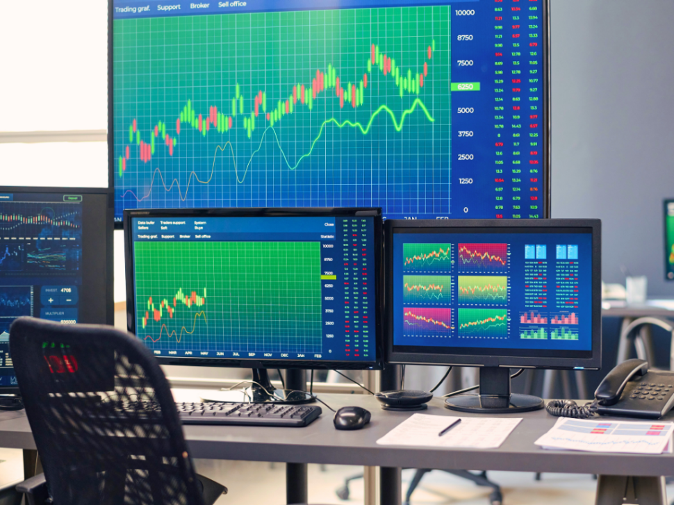 Stock graphs on computer monitors