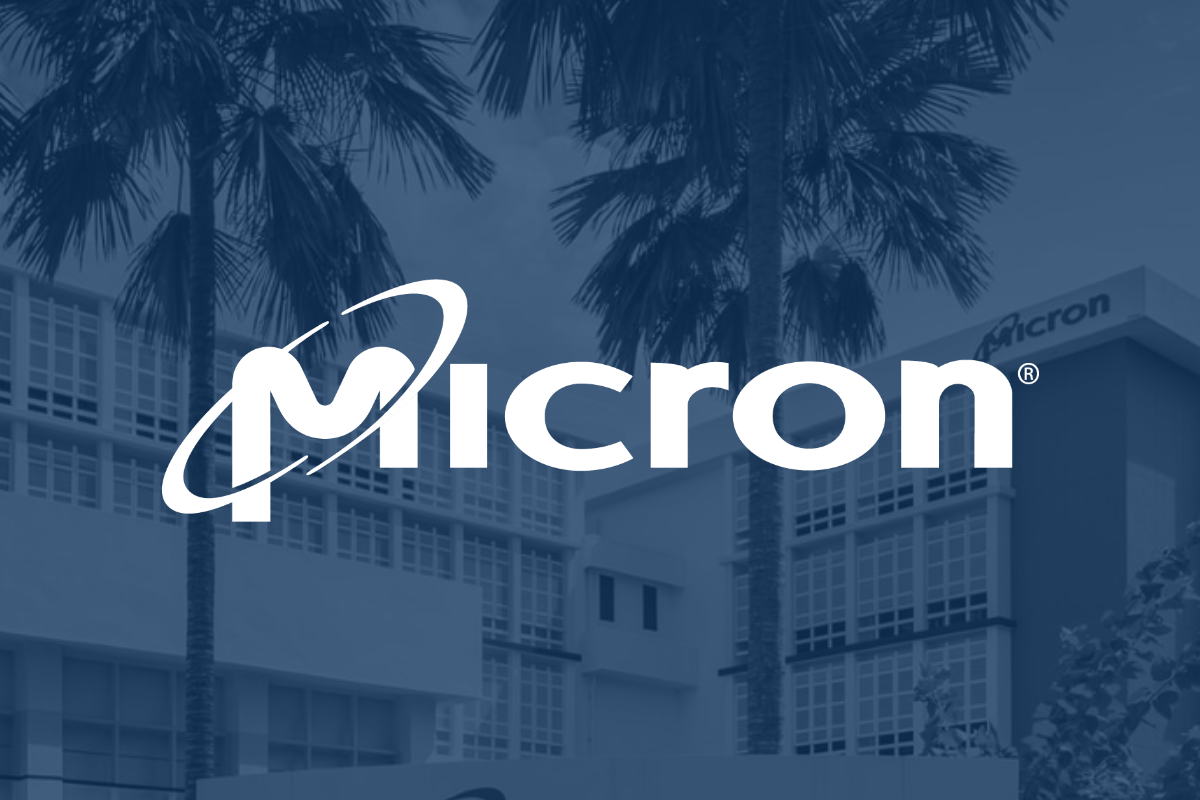 The Micron logo against a blue background.