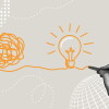 Illustration showing hand drawing light bulb and tangled ball, suggesting innovation and challenges