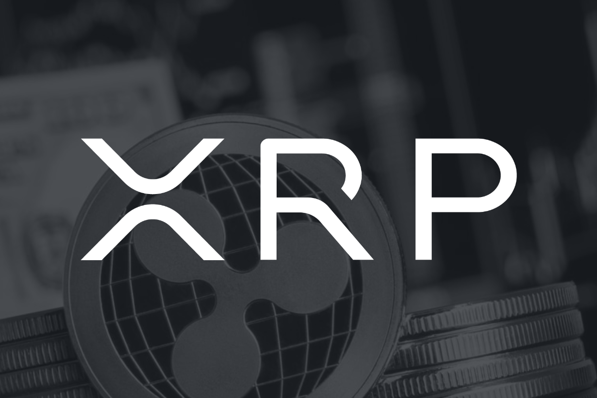 The XRP logo over a shadowy black background.