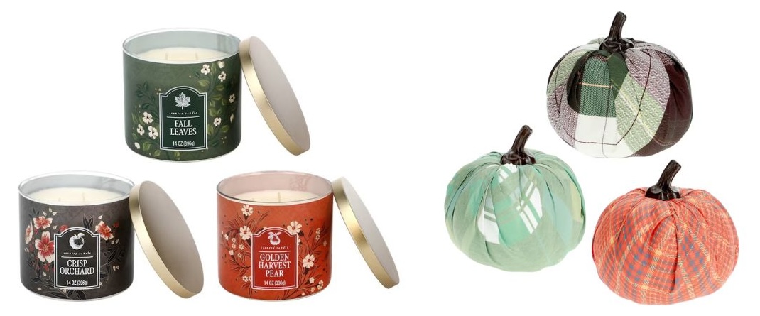 fall candle collection, plaid pumpkin collection